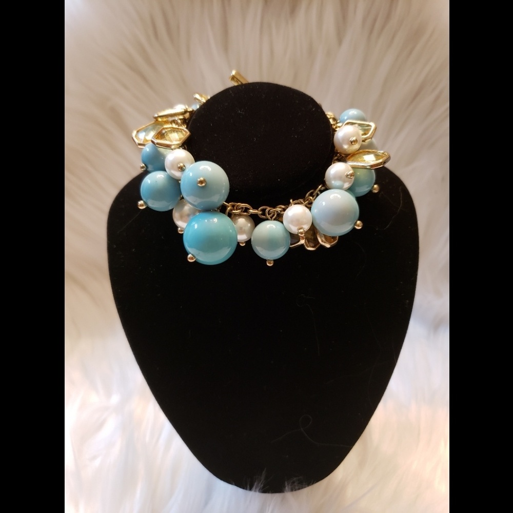 Anne Klein Teal and White beaded bracelet